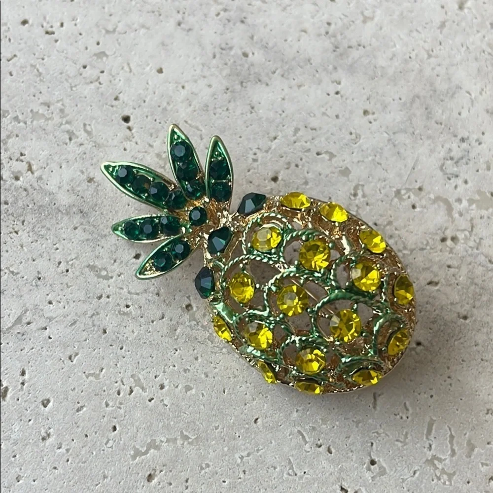 Macy's Green and Yellow Crystal Pineapple Brooch